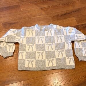 a new day Grey & Cream Checkered Bow Sweater